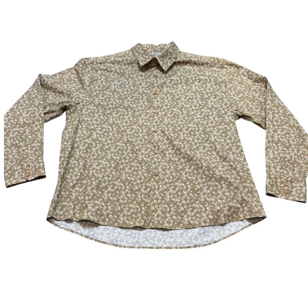 Y2K Quiksilver Edition Mens XL Tan Swirl Psychedelic Stretch Button Down Shirt